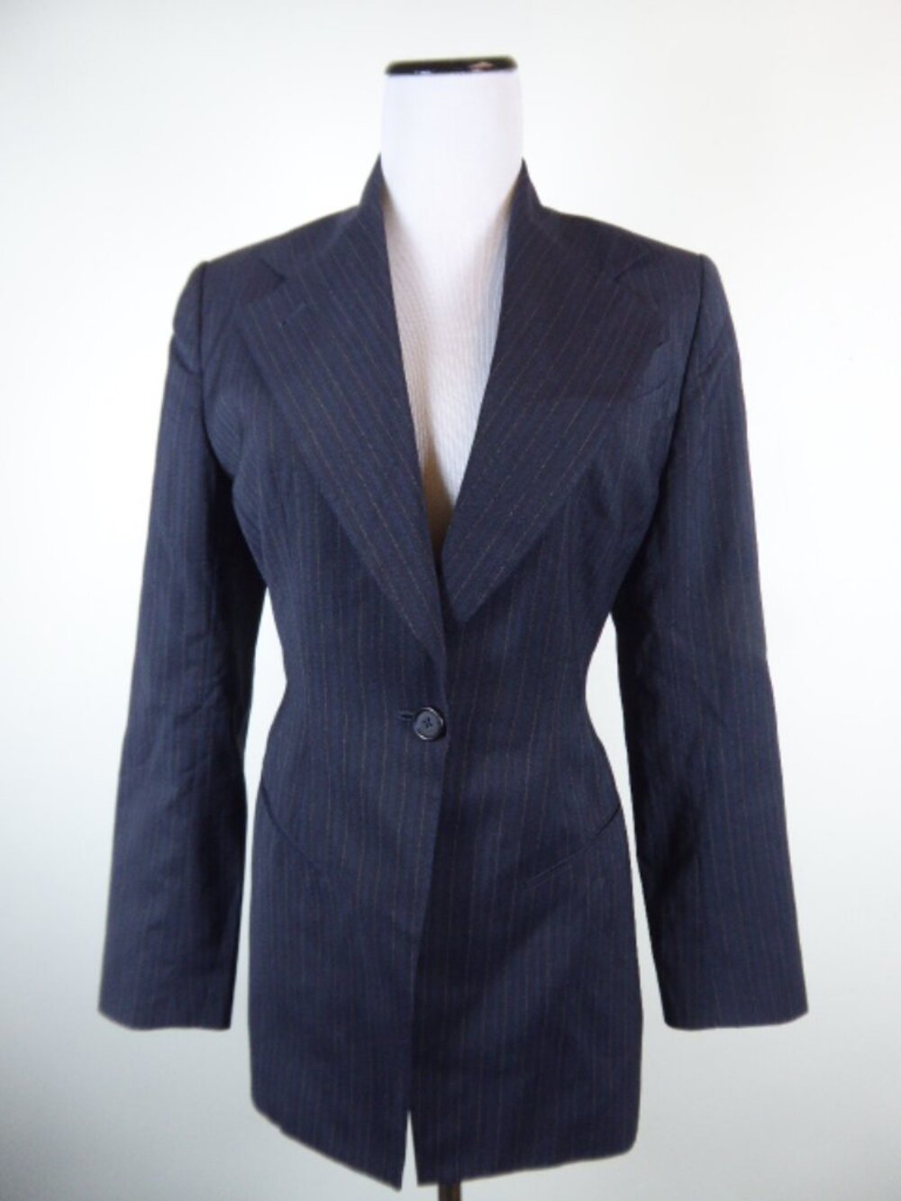 Richard Tyler stripe gray black wool long blazer 4 Vintage made in USA